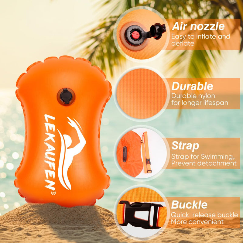 Swim Buoy for Open Water, Swimming Bubble Safety Float with Adjustable Waist Belt for Swimmers Triathletes Kayakers Snorkelers, Swimming Open Water Buoy for Safer Swim Training Orange and Yellow - BeesActive Australia
