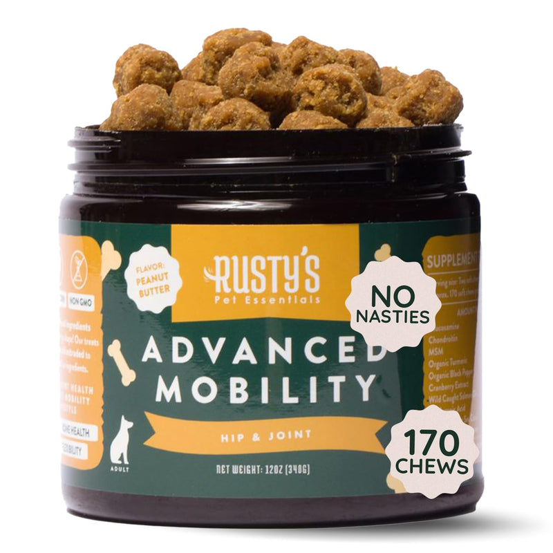 Rusty's Pet Essentials Premium Hip & Joint Dog Supplement (170 Chews) - Advanced Mobility - Formulated with Chondroitin - Calcium - Glucosamine - Turmeric & MSM for Joint Health - Made in The USA - PawsPlanet Australia