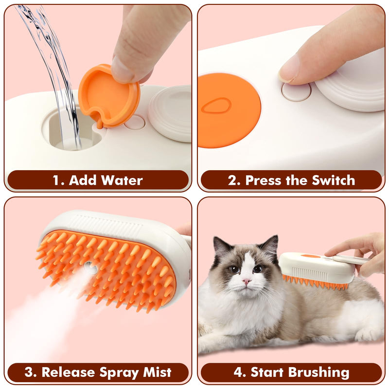Cloud Care Cat Brush, Cat Steam Brush for Shedding, 3-In-1 Self-Cleaning Pet Steam Brush With 360° Rotating Arm for Long and Short Hair Cats and Dogs Grooming Supplies - BeesActive Australia