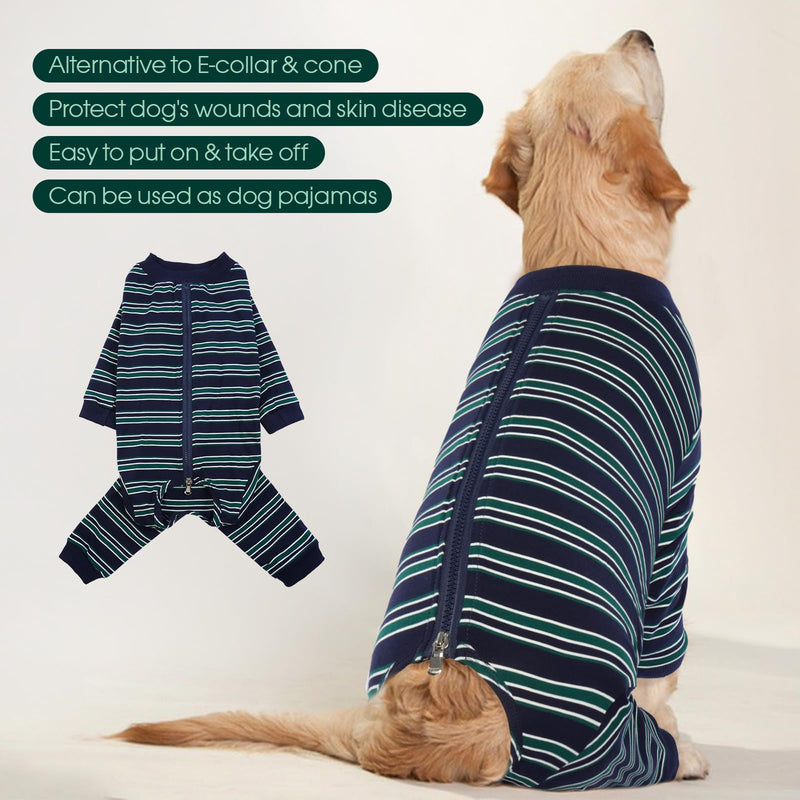 Kuoser dog bodysuit after surgery for medium-sized dogs pajamas, one-piece surgery body dog castration male, dog body suit with legs, long sleeves for dogs surgery body bitch, dog collar alternative, L L (back: 43 cm; chest: 62 cm) navy stripe - BeesActive Australia