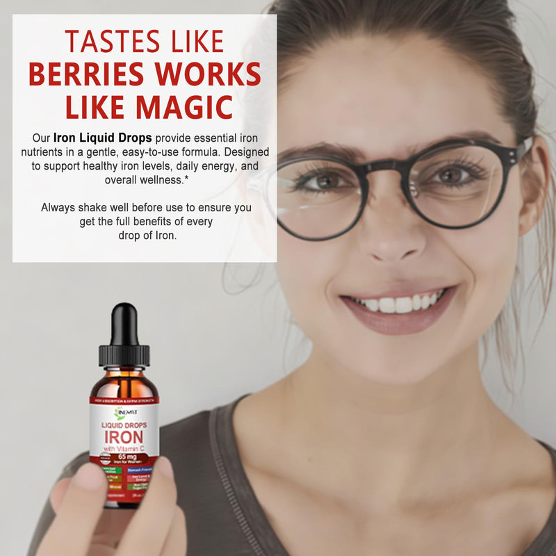Iron Supplement Liquid Drops, High Absorption Iron Supplement for Women 65 mg, Liquid Iron for Red Blood Cell Support*, Vegan Essential Mineral Iron Drops with Vitamin C, Non-GMO, 30 Servings