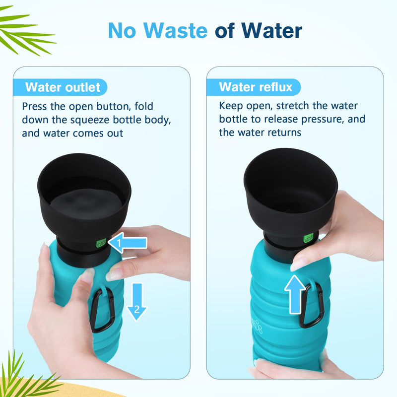 Pecute Dog Water Bottle Portable, 29oz Dog Foldable Water Bottle with Folding Bowl, Carabiner Clip, 5 Levels Capacity, 100% Food Grade Silicone, Dog Water Bottle for Outdoor Walking, Hiking, Travel Light Blue - BeesActive Australia