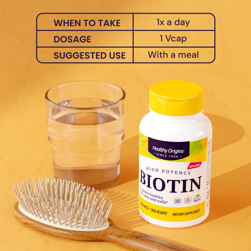 Healthy Origins Biotin 5,000 mcg, Non-GMO, 360 Veggie Caps 360 Count (Pack of 1)