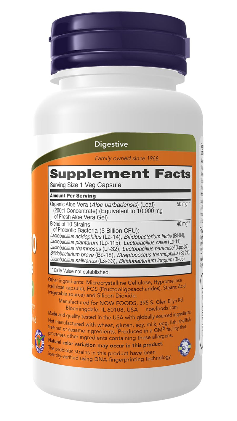 NOW Foods Supplements, Aloe 10,000 & Probiotics with 10-Strain (5 Billion) Probiotic Blend, 60 Veg Capsules 60 Count (Pack of 1)