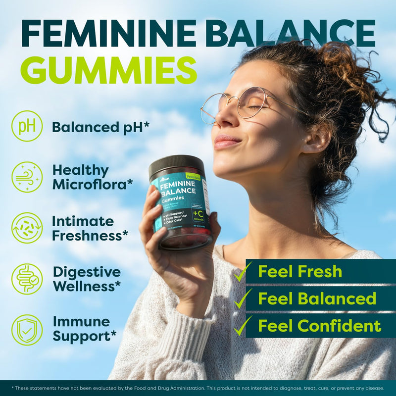 MONSET Feminine Balance Gummies for Women – Vaginal Probiotics for Women pH Balance & Odor Control – 60ct Prebiotics and Probiotics for Womens – Berry Flavor Vaginal Health Supplement
