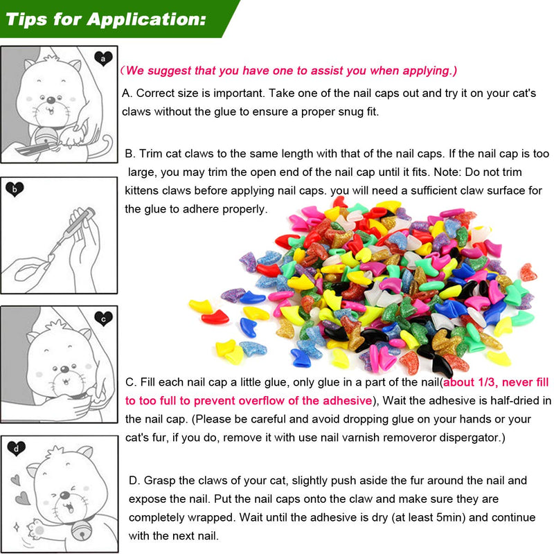 100pcs (10 Colors) Cat Nail Caps, Cat Claw Caps Cat Nail Covers with Adhesive Glue and Applicators (M) Medium - BeesActive Australia
