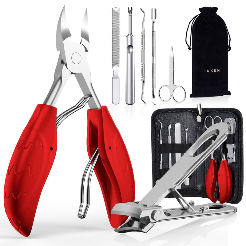 Toenail Clippers for Seniors Thick Ingrown Toenails, Toe Nail Clippers Set for Men Women, Heavy Duty Fingernail Clippers-Professional Pedicure Tools for Feet,Stainless Steel Manicure and Pedicure Kit Red 7PCS Nail Clippers Set