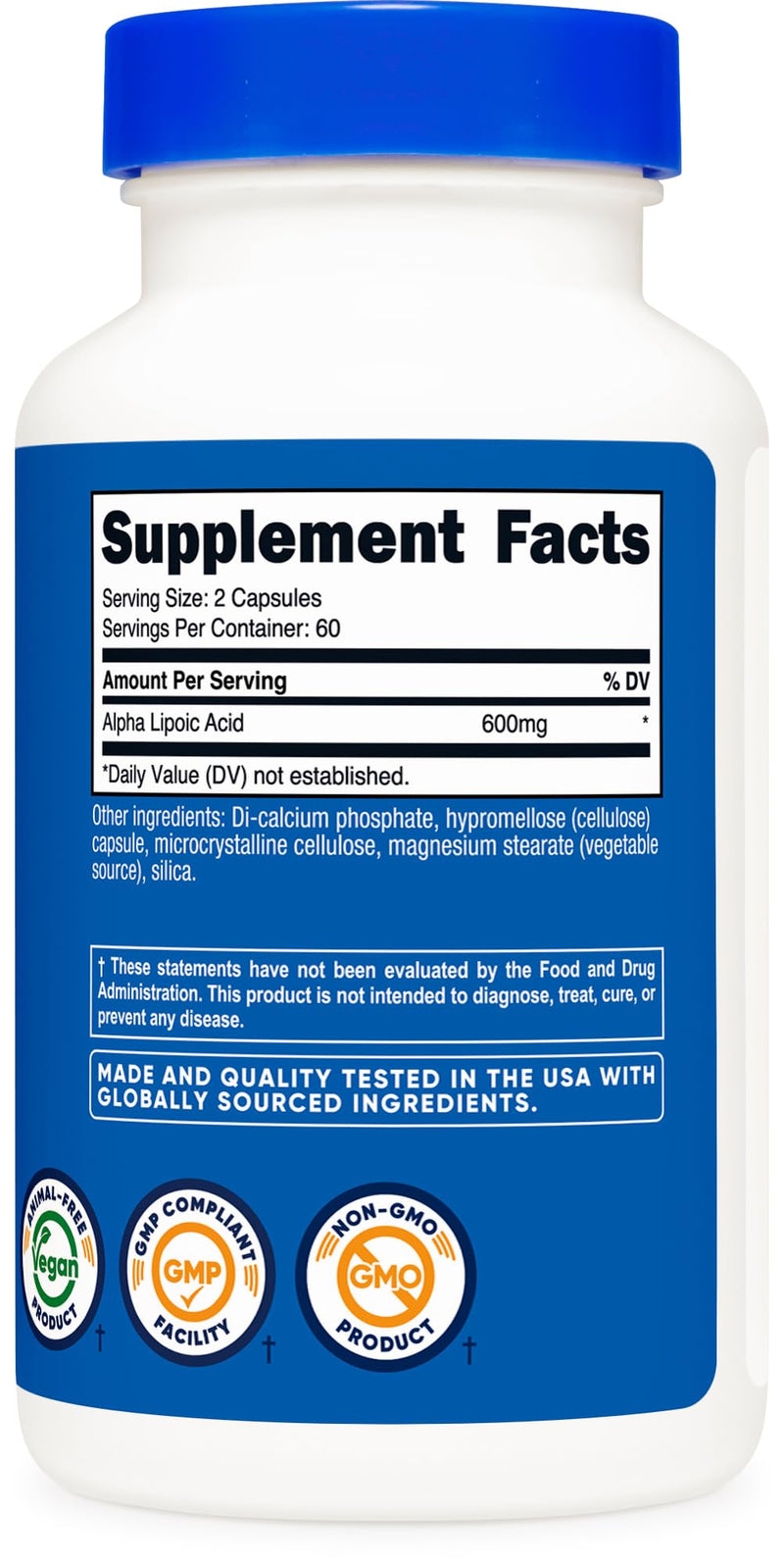 Nutricost Alpha Lipoic Acid (600mg) 120 Capsules, 60 Servings | Plant Based Caps, GMO-Free Unflavored 120 Count (Pack of 1)