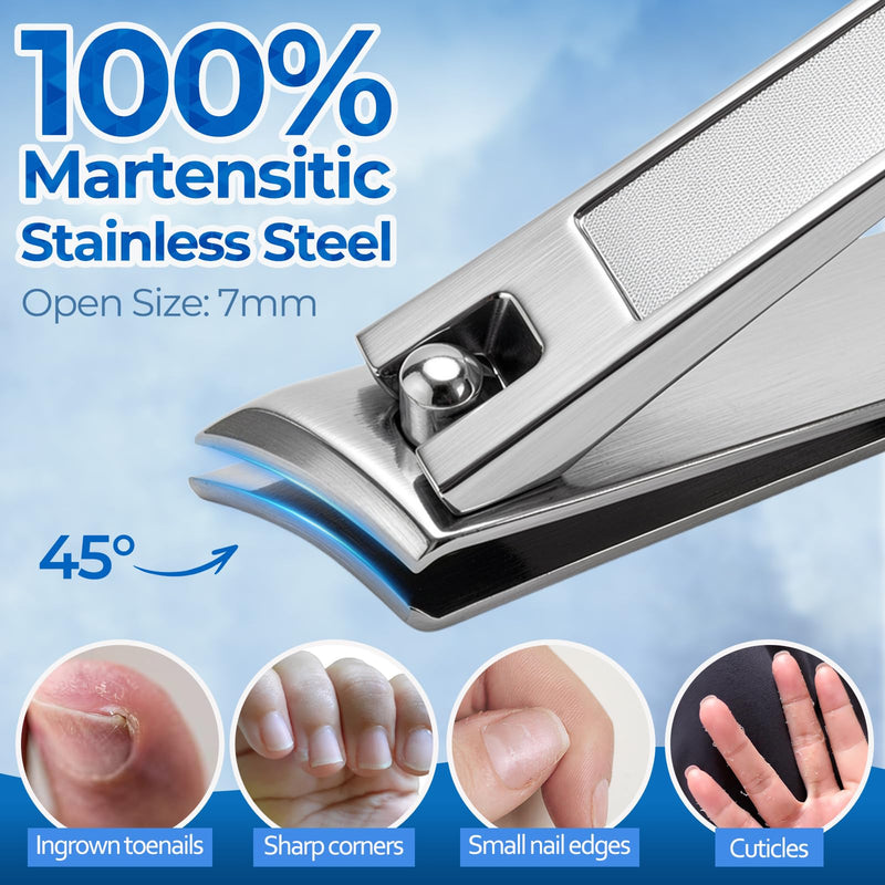 5Pcs Ingrown Toenail Removal Kit, Thick Toenail Clippers for Seniors, Heavy Duty Toenails Clippers for Men, Slanted Nail Clipper with Long Handle, Angled Head Toe Nail Clipper Senior Gift (Silver) 5Pcs Nail Clippers Set-silver - BeesActive Australia