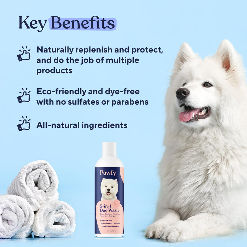 Pawfy 5-in-1 Dog Shampoo & Conditioner | Oatmeal & Aloe | Natural, Vet Reviewed Formulation | Itch Relief | Softness | Whiteness - BeesActive Australia