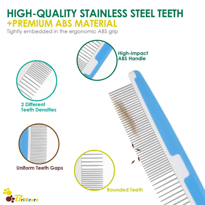 2 Pack Dog Combs, 2-in-1 Stainless Steel Cat Grooming Comb with Rounded Teeth, Professional Pet Dematting Tool, Prevents Knots and Mats for Small, Medium & Large Pets with Long & Short - BeesActive Australia