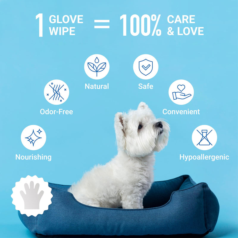 Pet Grooming Glove Wipes, Dog and Cat Cleaning Wipes for Fur, Paws, Butt, Puppy and Dog wet wipes, Hypoallergenic Deodorizing with Natural Sunshine Oat Extract, On-the-Go Freshness, Fast clean - BeesActive Australia