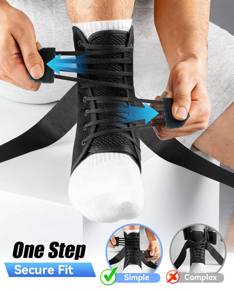 Ankle Brace for Sprained Ankle, Quick Lace-Up Ankle Support with Side Stabilizers & Auto-Shaped Pads, Slim Fit Stabilizer for Women Men, Fits in Shoes for Sports, Work & Injury Recovery (M) M(Ankle Size: 9.3"-9.8") - BeesActive Australia
