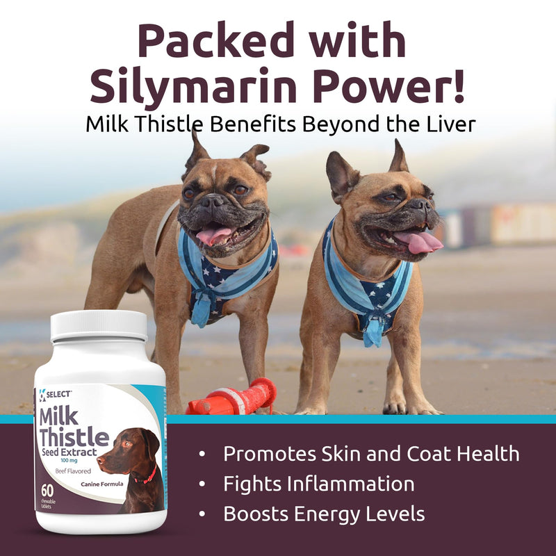 K9 Select Milk Thistle for Dogs, 100mg - 60 Beef Flavored Tablets - Canine Liver Health Natural Milk Thistle Supplement - PawsPlanet Australia