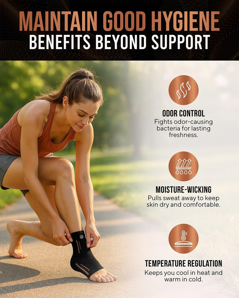 TheraCopper Copper Ankle Brace (2 Pack) — Compression Ankles Brace for Men & Women — Infused Copper Ankle Sleeve Compression Support for Pain Relief, Swelling, Sprains, Achilles Recovery & Sports (Medium) Medium