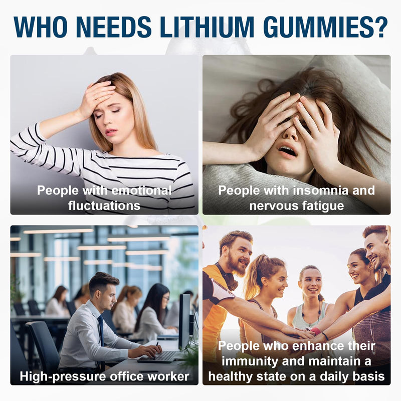 2 Pack Liposomal 20MG Lithium Orotate Gummies Complex Ashwagandha,Bacopa Herb,Lion's Mane Mushroom, Magnesium Glycinate,Vitamin C,for Mood & Immune Support,Digestive System Support