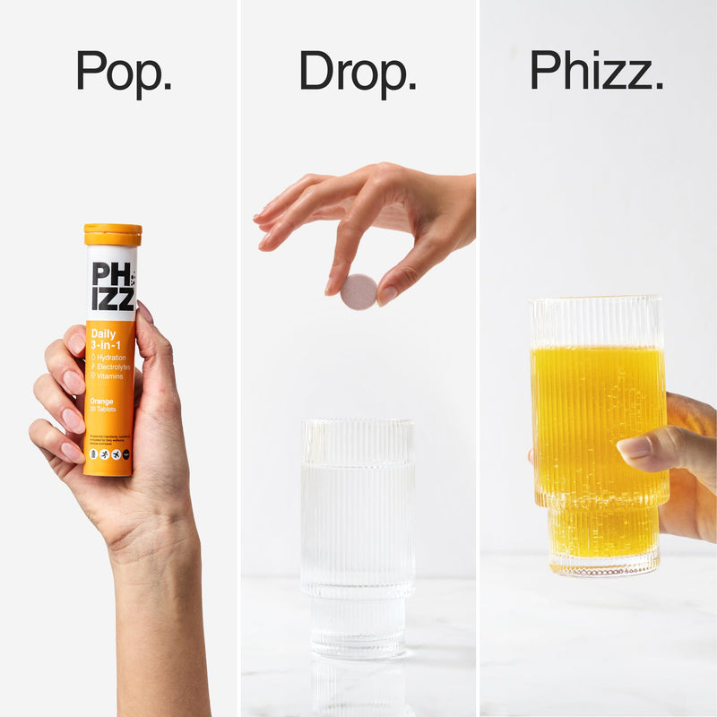 Phizz Electrolyte Multivitamin Rehydration Tablets - 19 Vitamins & Minerals, Energy Boost (Orange, 20 Tablets) Orange 1 Count (Pack of 20)