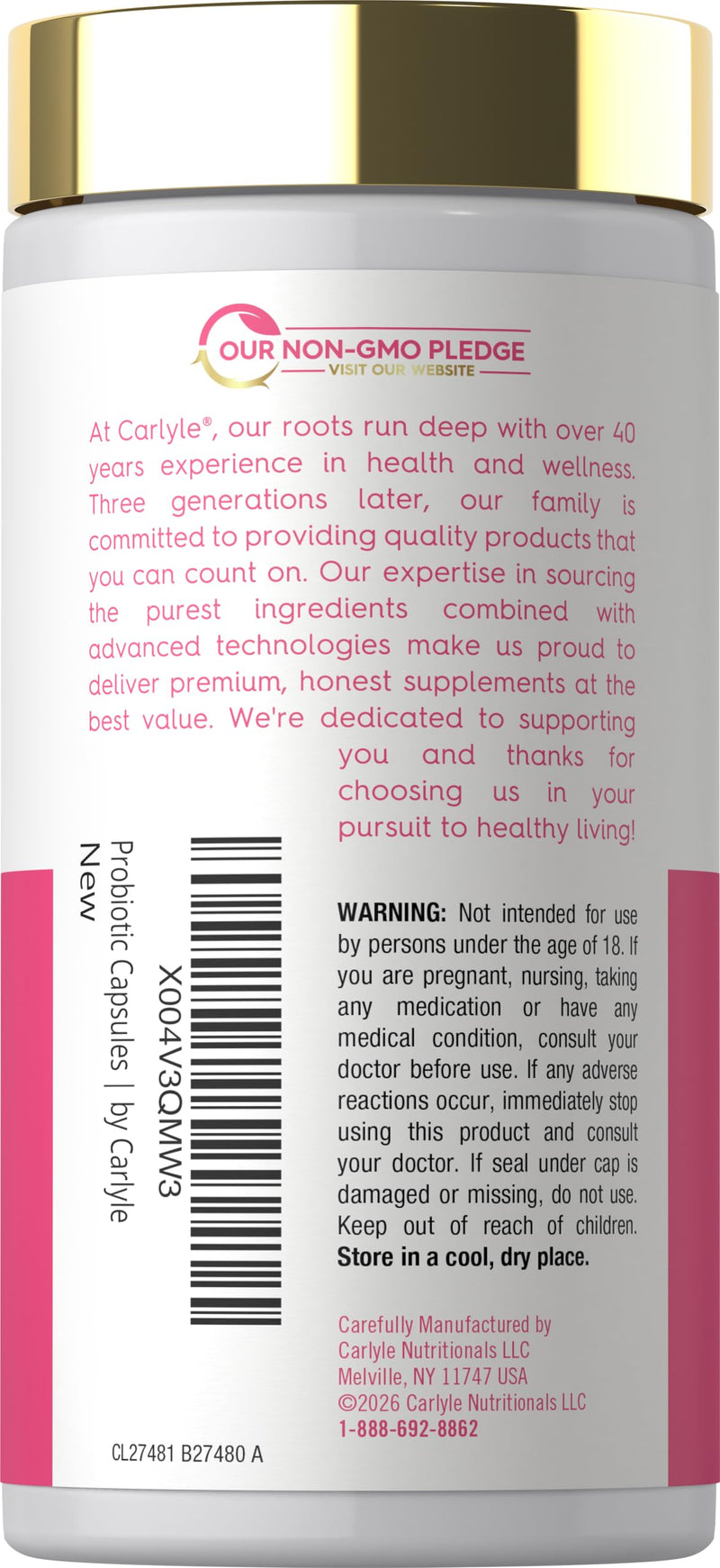 Carlyle Urinary and Vaginal Probiotic for Women | 60 Capsules | with Cranberry | Supports Healthy Urinary Tract, Vaginal pH, Yeast Balance, Vaginal Flora | Vegan, Non-GMO and Gluten Free | for Her