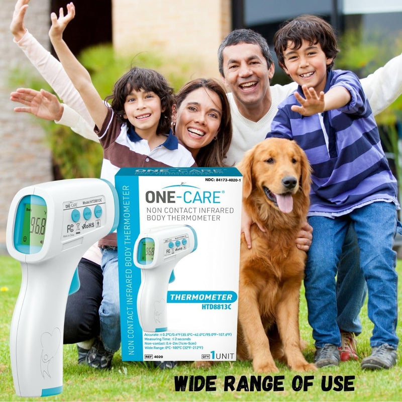 ONE-CARE Digital Infrared Thermometer HTD8813C - Non-Contact, Homedics Thermometer, High Accuracy, Fast Reading, Body & Room Temp, Newborn Baby to Adult, Fever Alarm, Large Display Pro