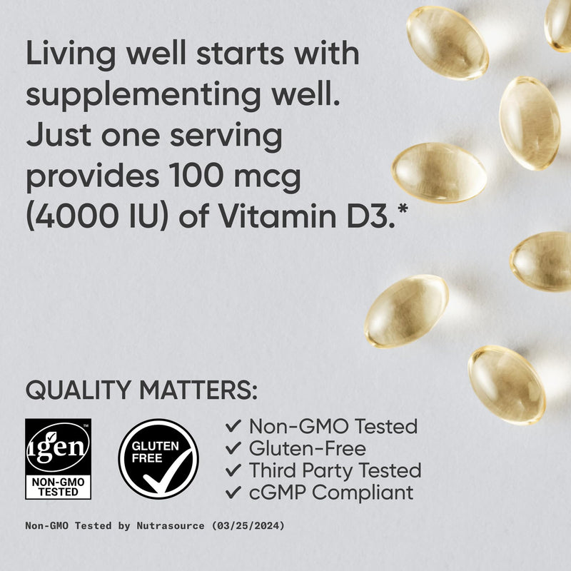 Sports Research® Vitamin D3 4000iu/100mcg with Coconut MCT Oil, 360 Count | Double Strength Vitamin D Supplement | Supports Healthy Bones & Immune Function | Non-GMO · Soy Free - 360 Servings 360 Count (Pack of 1) D3 (4,000 IU)