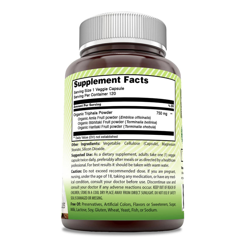 Amazing India Triphala (Natural Triphala Fruit) Supplement | 750 Mg per Serving | 120 Veggie Capsules | Non-GMO | Gluten-Free - BeesActive Australia