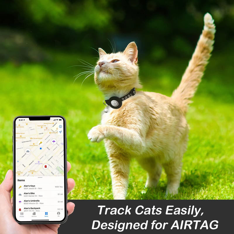 Pack of 2 compatible with Airtag cat collar with bell, reflective GPS tracker cat compatible with Apple Airtag case, personalized compatible with Airtag collar cat with safety clasp black - BeesActive Australia