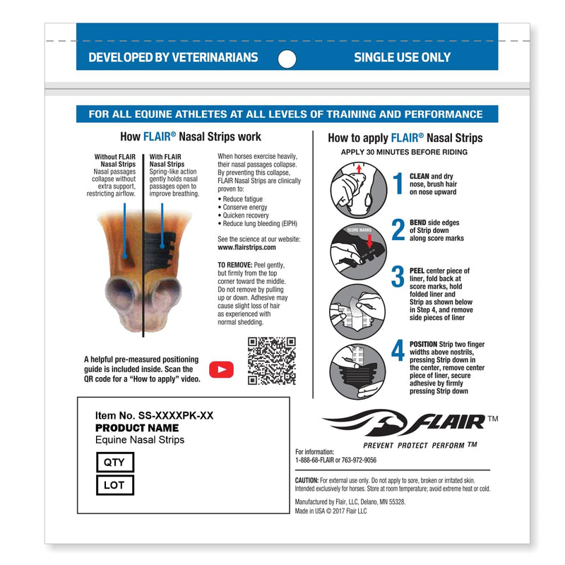 Flair Equine Nasal Strips for Horses (Blue, 1 Pack), Adhesive Equine Nasal Strips & Support, Breathing Improvement for Competition and Training Horses, Equine Health Supplies, Breathing Aid