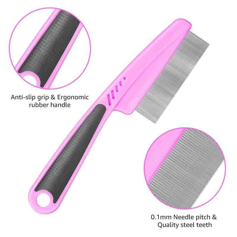 Flea Comb For Dogs Cat Comb Lice Comb Metal Tear Stain Dog Combs Pet Comb Grooming Set 5 Pieces By BENSEAO Teeth Durable Remove Float Hair Combing tangled hair Dandruff Add Storage Pouch (pink) Pink - BeesActive Australia