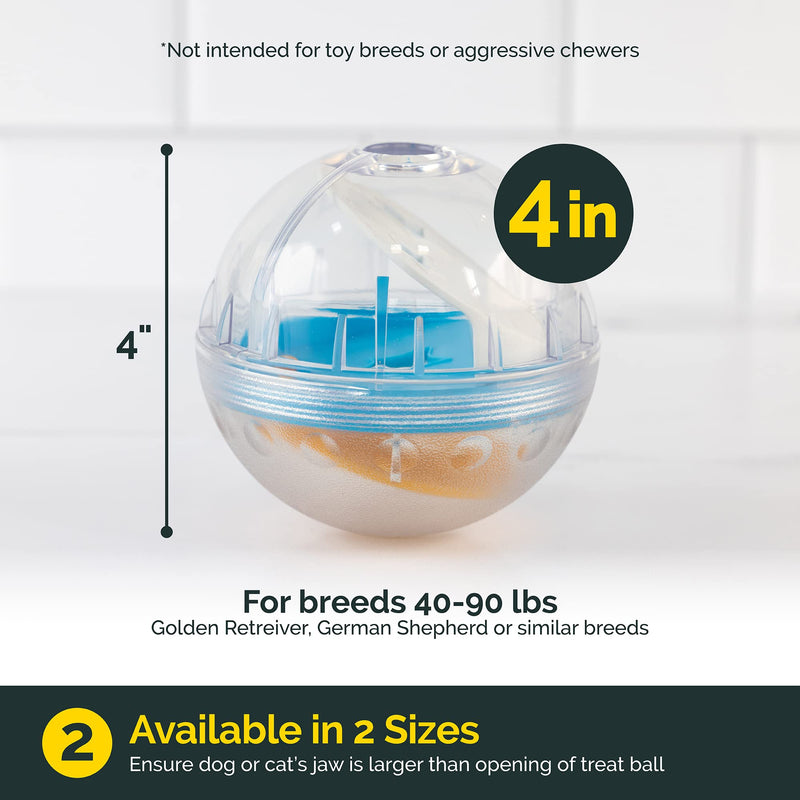 Pet Zone IQ Treat Ball Dog Treat Dispenser Toy Ball Interactive Dog Toy - 4" Dog Food Toy Stimulation, Slow Feeder 4 inch (Pack of 1) - BeesActive Australia