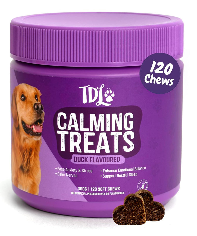 Calmers for Dogs – TDL 120 Soft Calming Dog Chews – Duck Flavour Calm Treats for Dogs with Hemp Dog Oil – Tablets for Anxiety, Dog Stress Relief & Natural Dog Chews