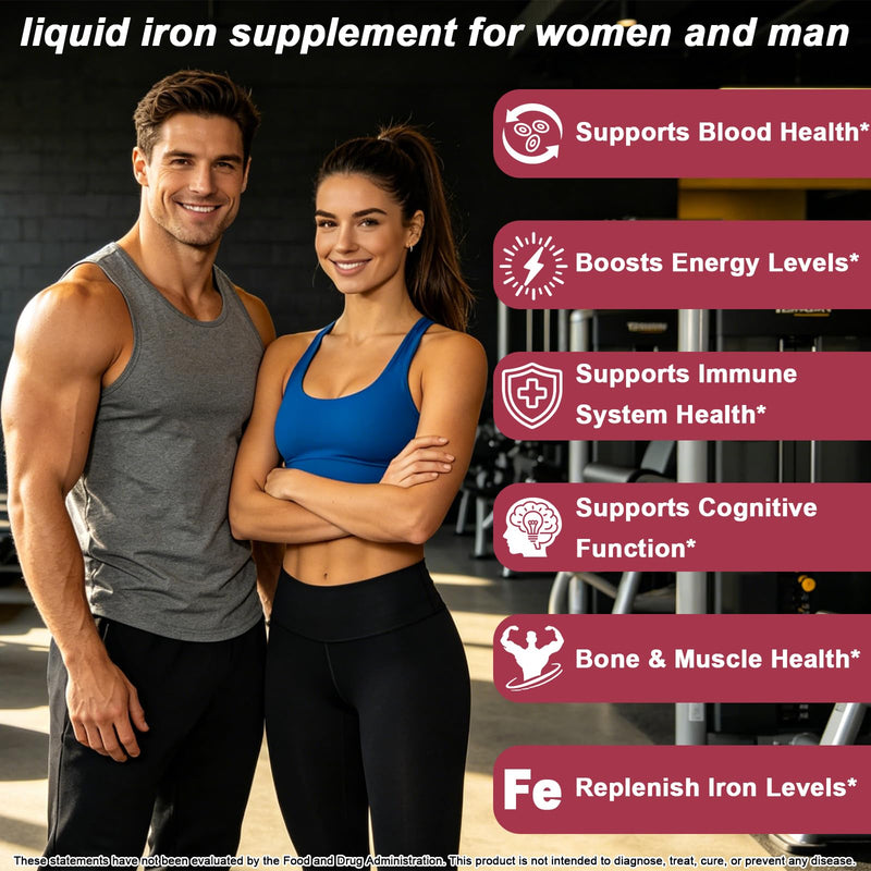 Iron Supplement for Women, Liquid Iron Drops 65mg w. Vitamin C & B Complex | Gentle Iron Drops for Iron Deficiency, Energy, Blood Health, Red Blood Cell Support, Gentle Digestion, Sugar-Free Raspberry