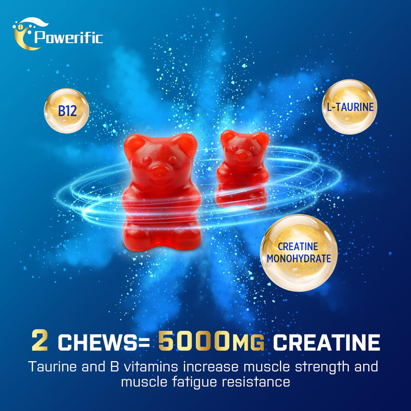 Creatine Monohydrate Gummies, Creatine for Women & Men, Pre Workout Creatine Monohydrate Gummies with Taurine, Vitamin B6 & B12 for Muscle, Strength, Energy, Endurance, Vegan, Organic, 60 Count 60 Count (Pack of 1)