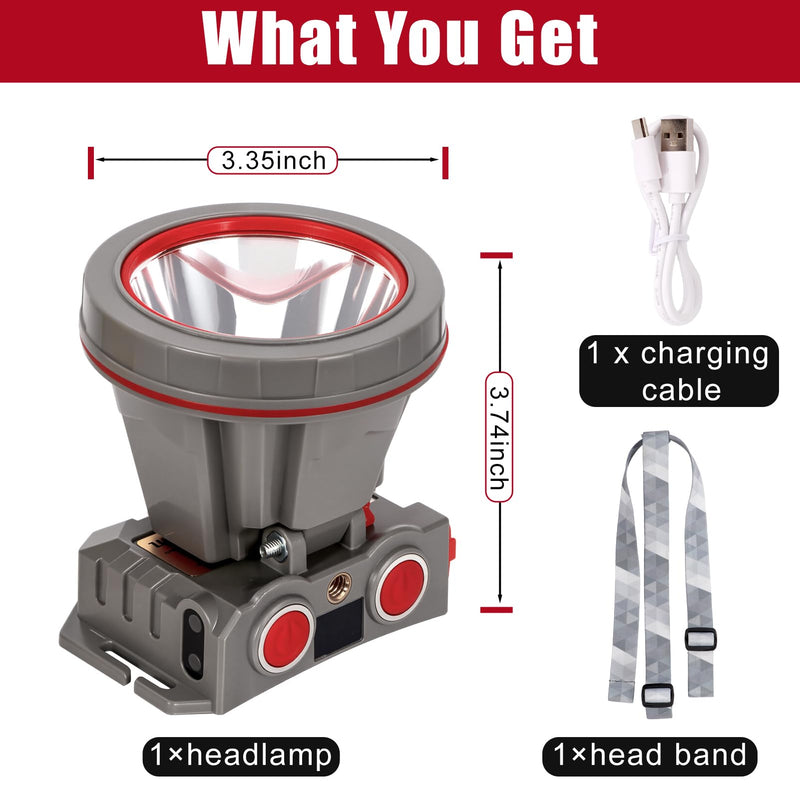 Super Bright Coon Hunting Headlamp, High Lumen LED Headlight with Battery Level Display, Waterproof Rechargeable Spotlight, Hands-Free 2 Light Modes for Hunting & Outdoor Activities (White Light) White Light