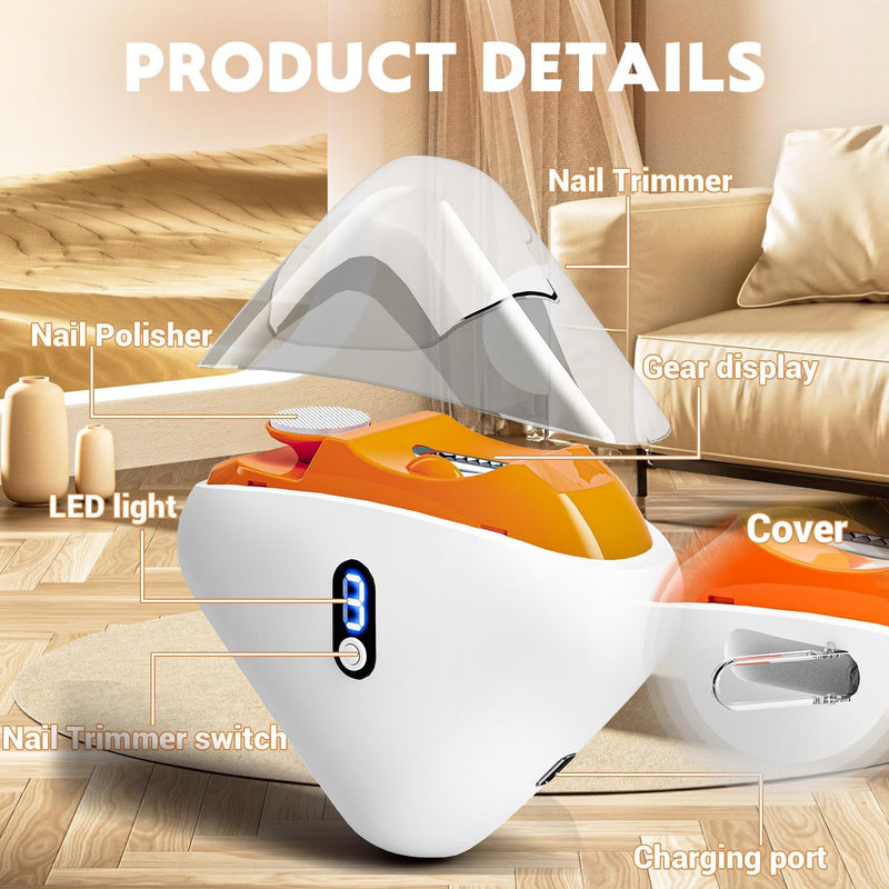 Electric Nail Clipper, 2-in-1 Automatic Nail Trimmer with LED Light, 3 Speeds Electric Toenail Clipper, Electric Nail Clippers for Seniors, Baby, Adults & Kids, Dark Orange