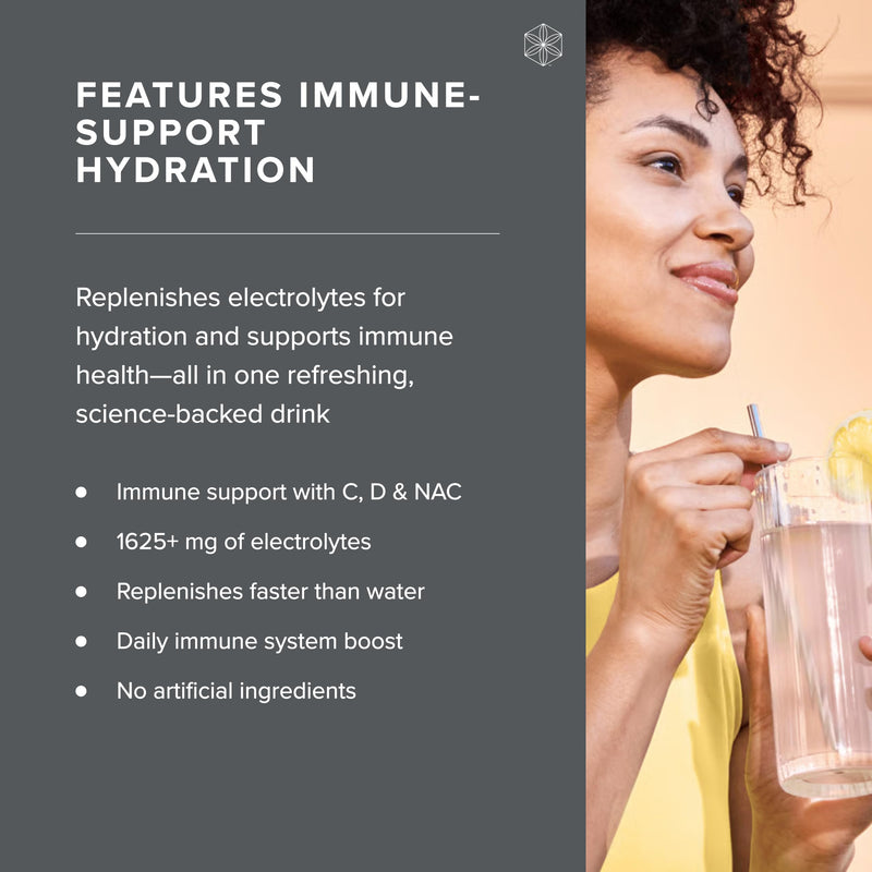 Isagenix Hydrate + Immune Support with Whole-Food Sourced C, D Vitamins - Superior Hydration with 1625+ mg of Essential Electrolytes - No Added Sugar Peach Lemonade Flavor 0.2 oz Sticks 24 Servings
