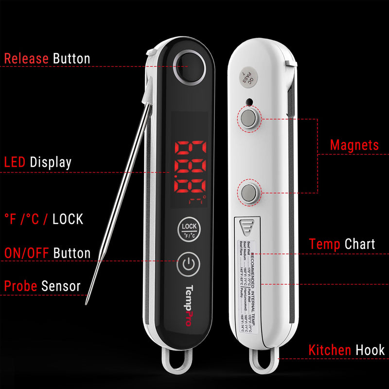 TempPro TP18 Instant Read Meat Thermometer Digital with Thermocouple Sensor, Cooking Food Thermometer for Grill, Smoker, BBQ, Oil Deep Frying, Candy, Kitchen Thermometer (Previously ThermoPro) - BeesActive Australia
