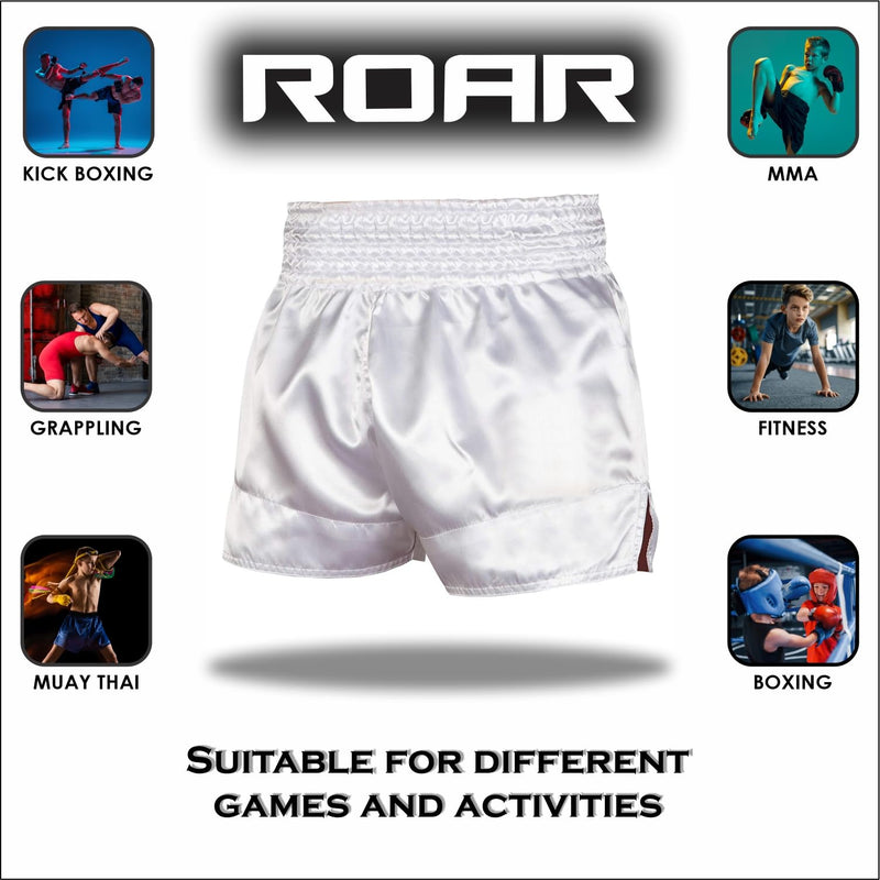 ROAR-INT Muay Thai Shorts MMA Gym Boxing Fighting Trunks Kick Martial Arts Gear Large White