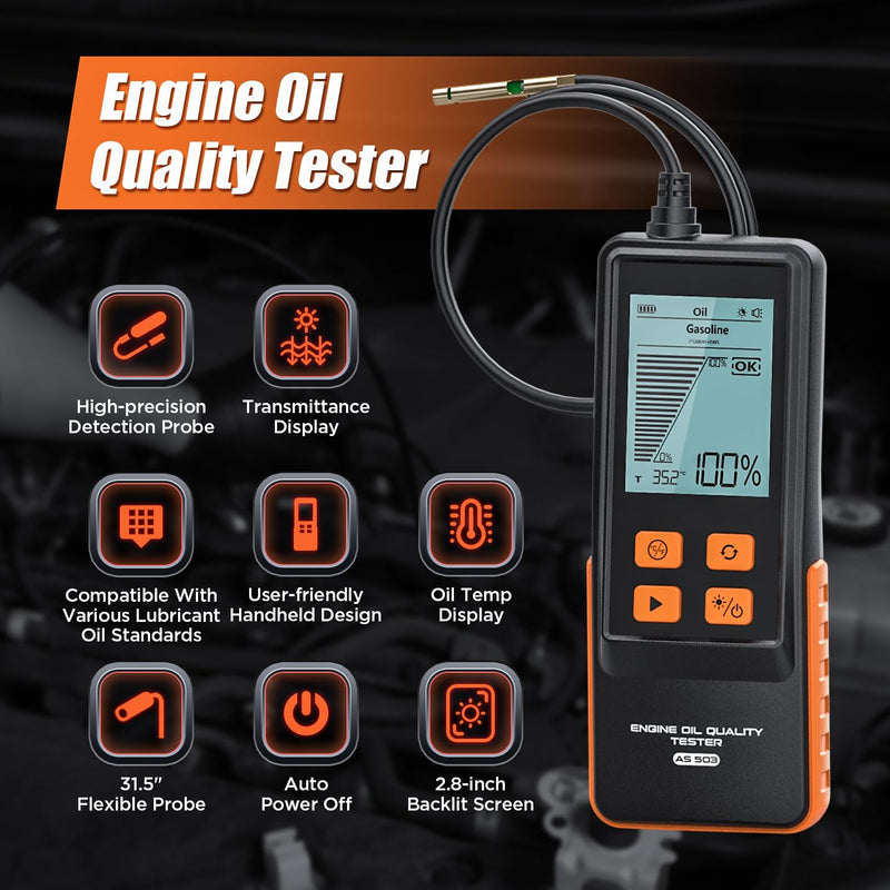 Engine Oil Tester for Gasoline and Diesel Vehicles, Engine Oil Quality Tester, High Precision Analyzer with 2.8" Backlit Display, 31.5" PTFE Hose, Temperature & Transmittance Display - BeesActive Australia