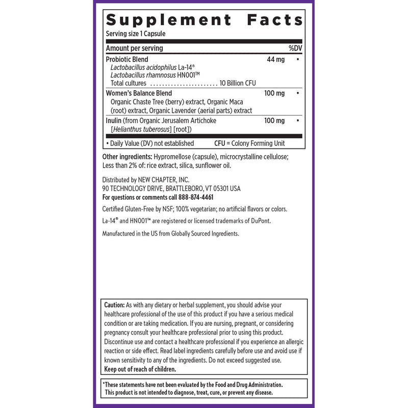 New Chapter Women's Daily Probiotic Supplement, 60 Count | Probiotics for Vaginal Health with Chaste Tree for Hormonal Support, Has Prebiotics, 100% Vegetarian and Non-GMO 60 Count (Pack of 1)