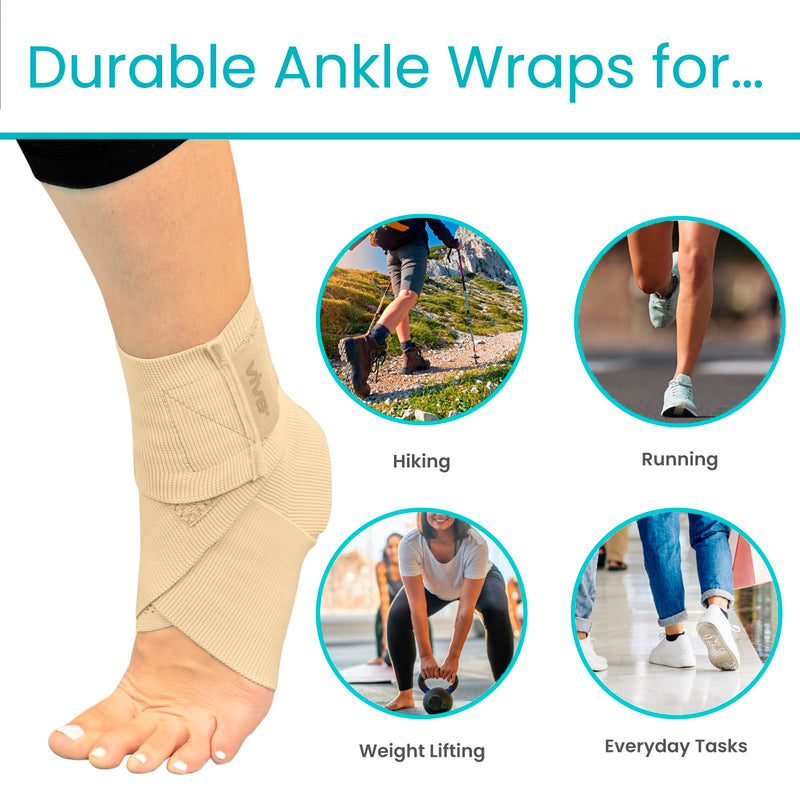 Vive Ankle Wrap (2 Pack) - Strap Heel Brace Stabilizer for Sprained Foot - Breathable, Soft, Firm Compression Sport Sleeve for Swelling - Adjustable Nonslip Elastic Support for Tendonitis (Women, Men) Beige - BeesActive Australia