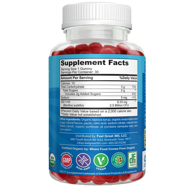 Feel Great USDA Organic Kids Probiotics Gummies | Chewable Strawberry Probiotics for Digestive Health & Immune Support | Plant Based Probiotic & Prebiotic for Kids | 30 Count | Vegan Probiotic & Prebiotic Gummy for Immune & Digestive Support, Strawberr...