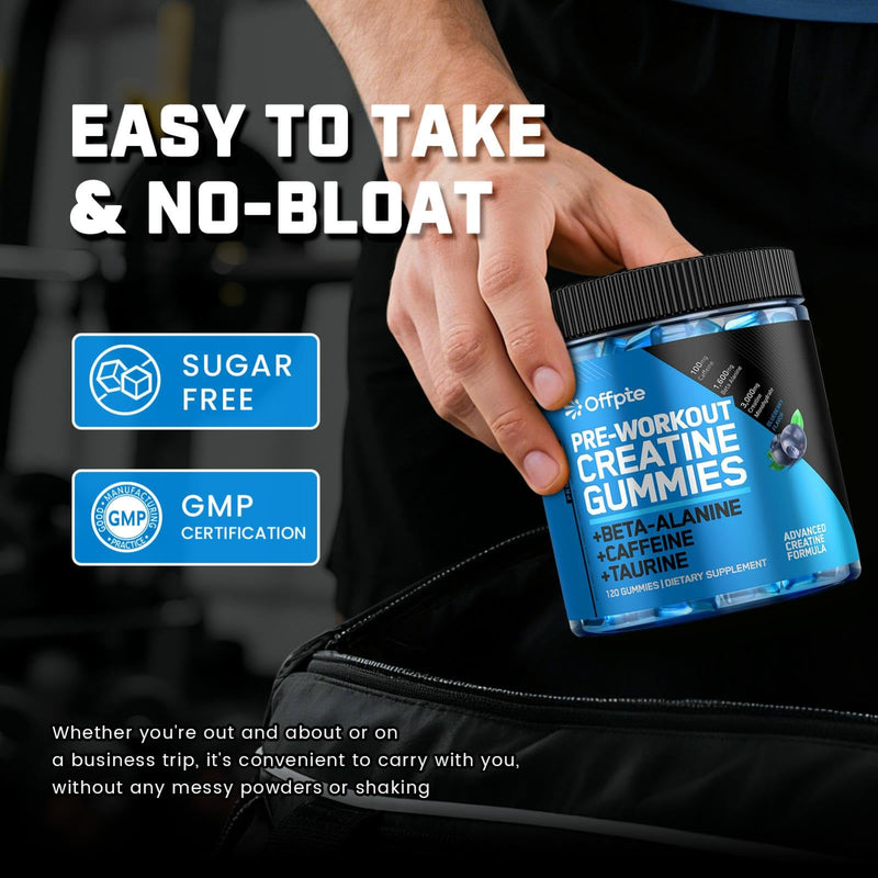 Pre Workout Gummies for Men & Women,Cheweable|Sugar-Free|PreWorkout Energy Gummies with Creatine Monohydrate, Beta-Alanine,Taurine for Strength & Endurance,120 Gummies, Blueberry Flavor - BeesActive Australia