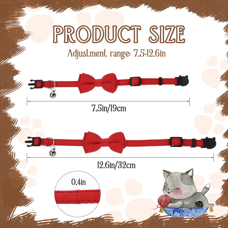 2 Pcs Red Cat Collar for Boy Girl Cats Breakaway Cat Collars with Bell Cute Christmas Kitten Bow Tie Collar Adjustable Small Puppy Safety Collar Solid Color Plaid Pet Collar - BeesActive Australia