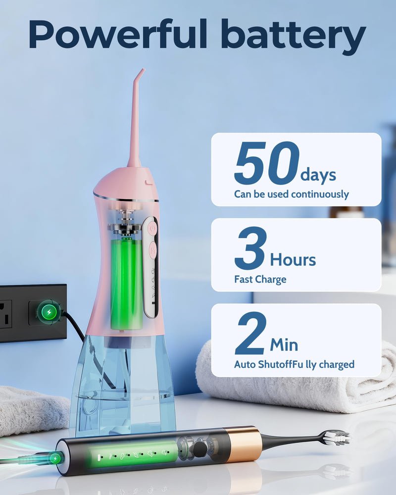 Electric Toothbrush Water Flosser Adults, Sonic Electric Toothbrush and Electric Floss for Adults and Kids, Water Dental Picks, Cleaning and Flossing Dental Care, Waterproof Pink-1