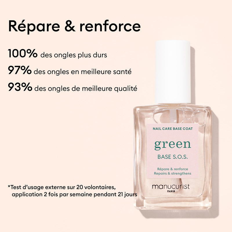 MANUCURIST - S.O.S. Base Coat - Enriched with Vitamins C and B5 - Nail Fortifier - Repairs and Strengthens - Care for Very Damaged Nails - Vegan, Up to 78% Plant-Based - 0.5 fl oz - BeesActive Australia