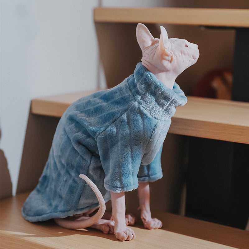Kitipcoo Turtleneck Sweater for Sphynx Cat Soft Coral Fleece Cat Clothes Thick Winter Warm Outfit Coat for Hairless Cats and Small Dogs Apparel with Sleeves (L (7-8.5 lbs), Blue) L (7-8.5 lbs) - BeesActive Australia