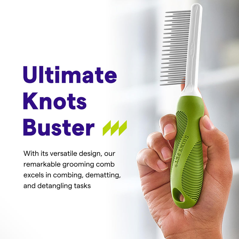 Detangling Pet Comb for Dogs & Cats - Detangler Grooming Tool with Long & Short Stainless Steel Metal Teeth for Dematting Matted Fur, Combing Out Knots, Removing Tangles from Undercoat - Ebook Guide - BeesActive Australia