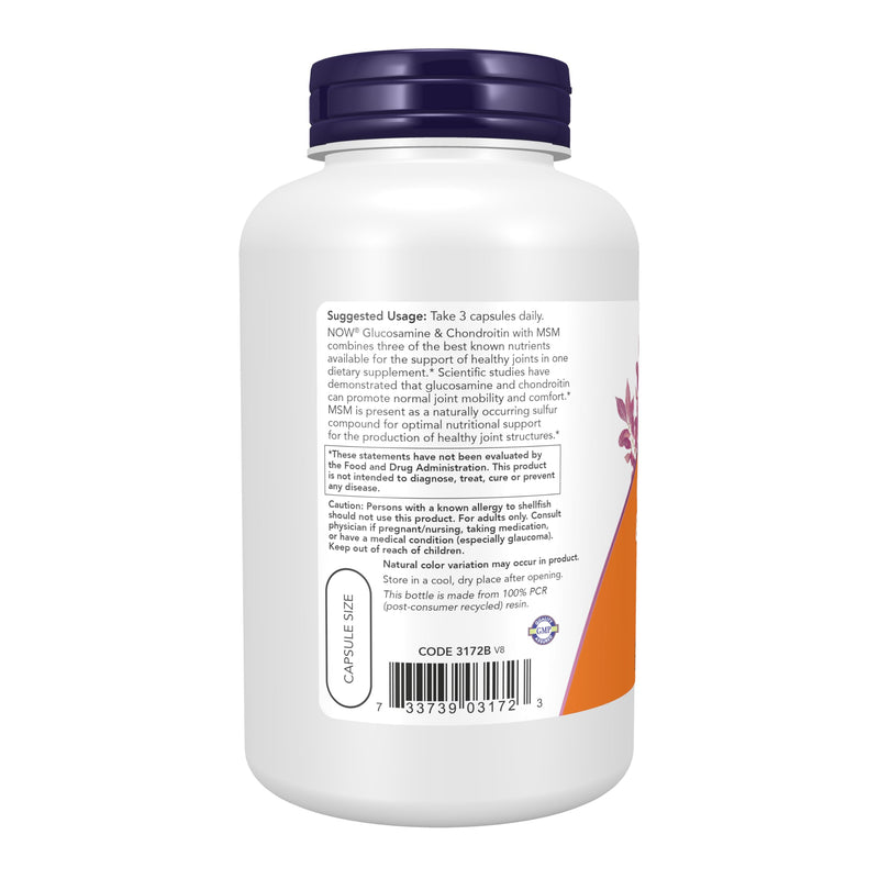 NOW Foods Glucosamine 1.1g, Chondroitin 1.2g, with MSM 300mg, 180 Capsules (Pack of 2) Unflavored 360 Count (Pack of 1)