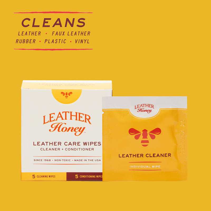Leather Honey Leather Care Wipe Kit: Clean & Restore On-The-Go. Use for Leather Couches, Car Seats, Purses, Shoes & Bags. Safe for Any Color. Non-Toxic & Ready-to-Use. 5 Cleaner & 5 Conditioner Wipes Combo - BeesActive Australia