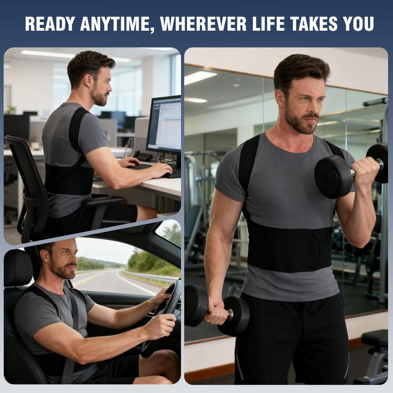 Back Brace Support Posture Corrector for Men ‚Äì Full Back Support for Upper, Mid & Lower Back Pain Relief, Ergonomic 3-in-1 System Improves Posture & Helps with Slouching, Rounded Shoulders (1, Large) 1
